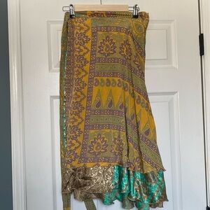 Sari Silk Wrap Skirt - XL Tea Length - Darn Good Yarn
